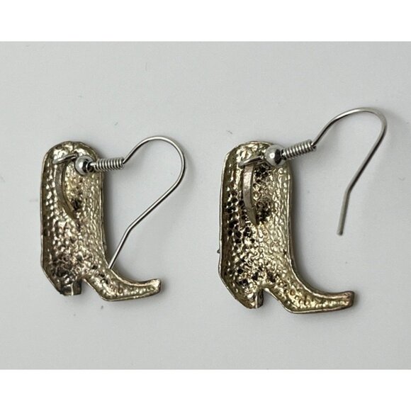 Vintage Cowboy Boot Earrings Silver Tone Western Rodeo Cowgirl - Picture 2 of 6